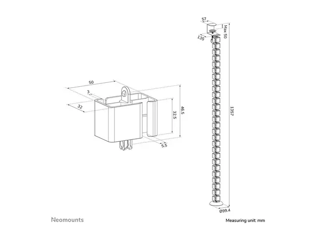 Neomounts - Kabelstyringsryggrad clamp-on design, universal hvit
