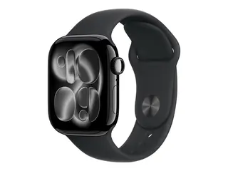 Apple Watch Series 11 (GPS + Cellular) 42 mm - jet svart aluminium - smartklokke med sportsb&#229;nd - fluorelastomer - svart - b&#229;ndbredde: S/M - 64 GB - Bluetooth, LTE, Wi-Fi 4, UWB - 5G - 29.7 g