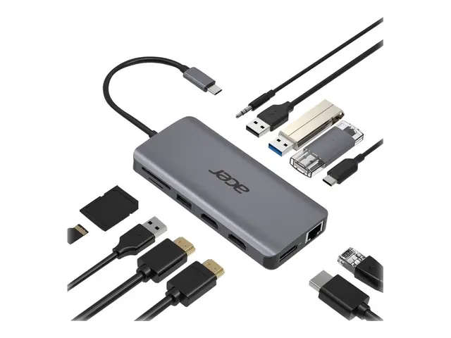 Acer 12-In-1 Type-C Adapter - dokkingstasjon USB-C 2 x HDMI, DP 1GbE