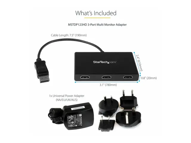 StarTech.com 3-Port Multi Monitor Adapter, DisplayPort 1.2 to HDMI...