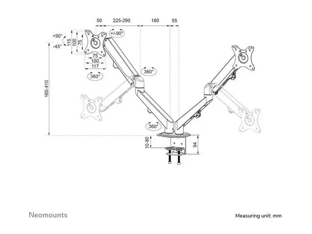 Neomounts DS70-700BL2 - Monteringssett (skrivebordsmontering) just...