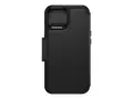 OtterBox Strada Series Folio - Lommebok for mobiltelefon MagSafe-samsvar - l&#230;r - skygge (svart) - for Apple iPhone 15