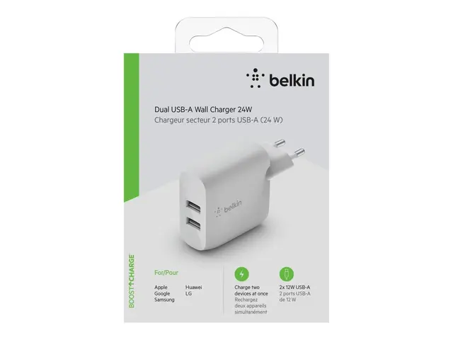 Belkin BoostCharge - Strømadapter 24 watt QC 3.0 2 utgangskontakte...