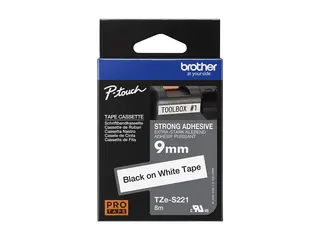 Brother TZe-S221 - Ekstra sterk selvkleber svart på hvitt - Rull (0,9 cm x 8 m) 1 kassett(er) laminert teip - for P-Touch PT-E550, P900; P-Touch Cube PT-P910; P-Touch Cube Pro PT-P910