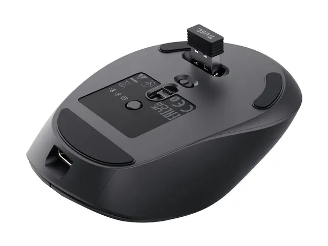 Trust Zevo - Mus - høyrehendt - optisk - 5 knapper trådløs - 2.4 GHz, Bluetooth - USB trådløs mottaker - svart 