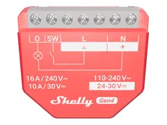 Shelly 1PM Gen4 - Relésvitsj - trådløs - 802.11b/g/n/ax, Bluetooth 5.0, ZigBee 2412 - 2472 Mhz - rød, musegrå
