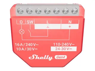 Shelly 1PM Gen4 - Relésvitsj - trådløs - 802.11b/g/n/ax, Bluetooth 5.0, ZigBee 2412 - 2472 Mhz - rød, musegrå