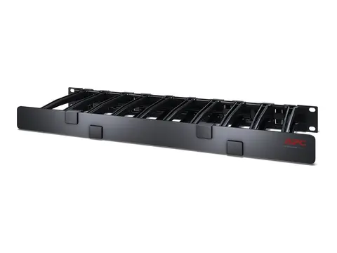 APC Horizontal Cable Manager Single-Sided with Cover Rackkabelstyringspanel med deksel - svart - 1U - TAA-samsvar - for P/N: AR4012A, AR4017A, AR4032A, AR4038LA, SRT5KRMXLT-A, SRT6KRMXLT-A, SRT8KRMXLT-A