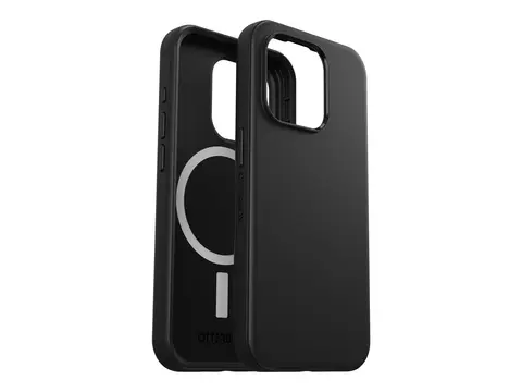 OtterBox Symmetry Series - Baksidedeksel for mobiltelefon antimikrobielt - MagSafe-samsvar - polykarbonat, syntetisk gummi, s&#248;lvfosfatglass - svart - for Apple iPhone 15 Pro