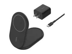 Belkin BoostCharge - Trådløst ladestativ magnetisk, sammenleggbar, med Qi2 + AC-strømadapter - 15 watt - 3 A - Fast Charge, Power Delivery 3.1 - svart