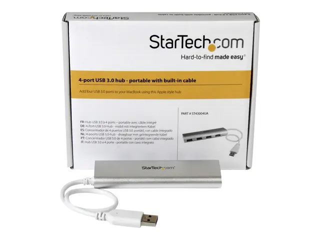 StarTech.com 4 Port Portable USB 3.0 Hub with Built-in Cable - Alu...