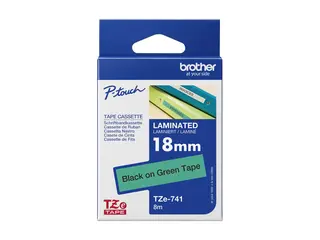 Brother TZe-741 - Selv-adhesiv - sort på grønt Rull (1,8 cm x 8 m) 1 kassett(er) laminert teip - for Brother PT-P750, P950; P-Touch PT-2470, 3600, D450, D800, H500; P-Touch Cube Plus PT-P710