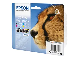 Epson T0715 Multipack - 4-pack - 23.9 ml svart, gul, cyan, magenta - original - blære med RF/lyd-alarm - blekkpatron - for Stylus DX9400, SX115, SX210, SX215, SX218, SX415, SX515, SX610; Stylus Office BX310, BX610