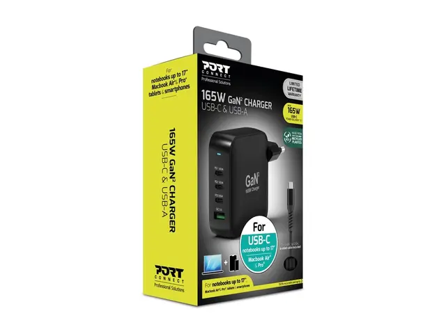 PORT Connect - Strømadapter - GaN II - 165 watt - 5 A - QC 3.0, PD...