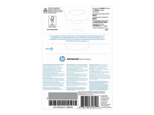 HP Advanced Glossy Photo Paper - Blank - 100 x 150 mm - 250 g/m² -...