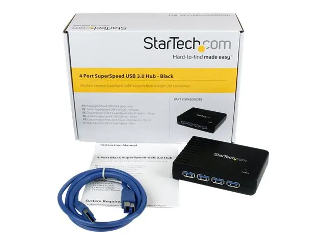 StarTech.com 4-Port USB 3.0 SuperSpeed Hub with Power Adapter - Po...
