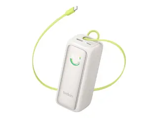 Belkin UltraCharge - Strømbank - med uttrekkbar kabel 22000 mAh - 120 watt - Fast Charge - 3 utgangskontakter (2 x USB-C, USB) - sand - EMEA