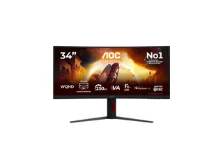 AOC Gaming CU34G4ZCA - G4 Series - LED-skjerm gaming - kurvet - USB - 34" - 3440 x 1440 WQHD @ 250 Hz - Fast VA - 450 cd/m² - 2500:1 - DisplayHDR 400 - 0.3 ms - 2xHDMI, DisplayPort, USB-C - høyttalere - svart, rød