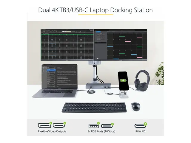 StarTech.com Thunderbolt 3 Dock with USB-C Host Compatibility, Dua...