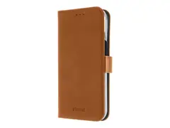 Insmat Premium - Lommebok for mobiltelefon ekte skinn, polykarbonat, kartong+papir+aluminiumsfolie - brun - for Apple iPhone 15 Pro