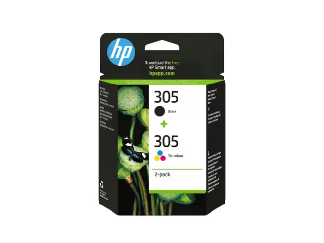 HP 305 - 2-pack svart, farge (cyan, magenta, gul) original blister...