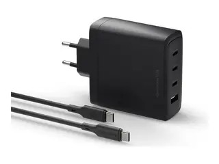 dbramante1928 re-charge IT - Strømadapter 140 watt - PD 3.0, Power Delivery 3.1, QC 3.0 - 4 utgangskontakter (3 x USB-C, USB) - svart - med USB-C-kabel (2m)