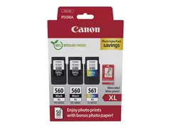 Canon PG-560XL x2/CL-561XL Photo Value Pack Blank - 3-pack - Høy ytelse - svart, farge (cyan, magenta, gul) - original - hengeboks - blekkpatron/papirsett - for PIXMA TS5350, TS5351, TS5352, TS5353, TS7450