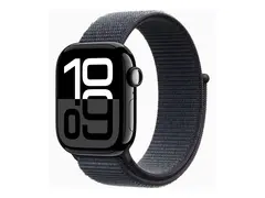 Apple Watch Series 10 (GPS) - 42 mm jet svart aluminium - smartklokke med sportssl&#248;yfe - myk dobbeltlagsnylon - blekk - h&#229;ndleddst&#248;rrelse: 130-200 mm - 64 GB - Wi-Fi 4, UWB, Bluetooth - 30 g