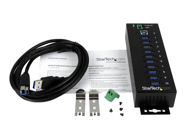 StarTech.com 10-Port USB 3.0 Hub - Metal Industrial USB-A with ESD...
