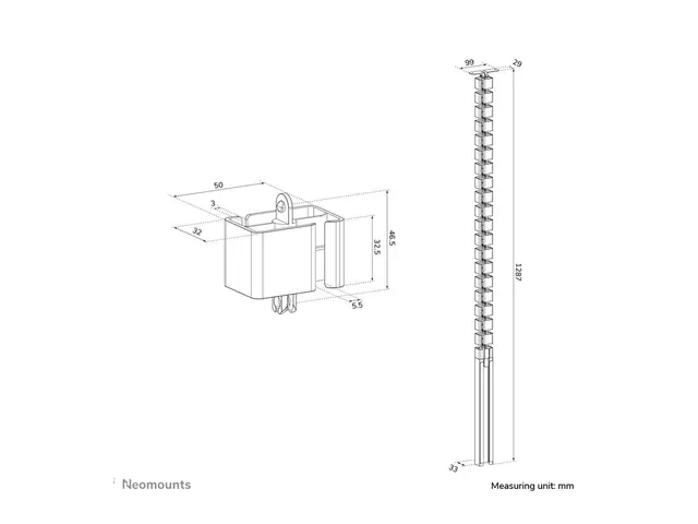 Neomounts - Kabelstyringsryggrad skruemontert, universell hvit