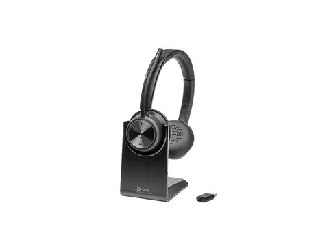 HP Poly Savi 7320 - Savi 7300 series - hodesett on-ear - DECT - trådløs - USB-A via DECT adapter - svart - UC-sertifisert
