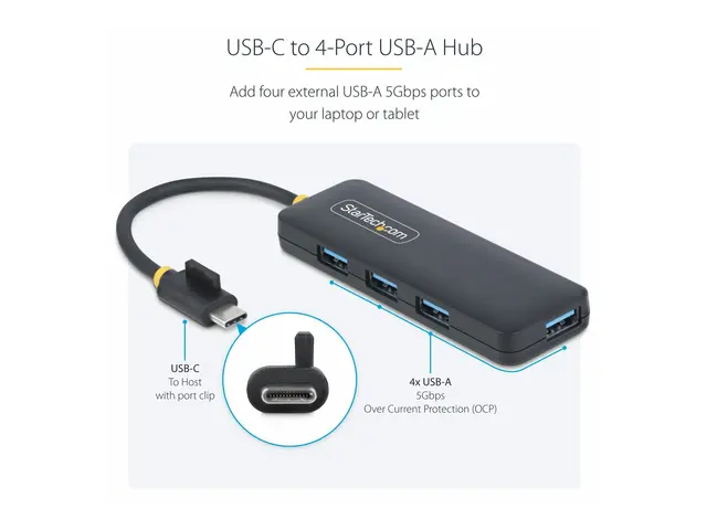StarTech.com 4-Port USB-C Hub, 5Gbps, to 4x USB-A, Bus Powered - H...