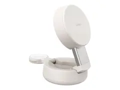 Belkin UltraCharge Pro - Trådløst ladestativ 2-in-1, convertible, magnetic, with Qi2 + AC-strømadapter - 25 watt - MFI-sertifisert - sand