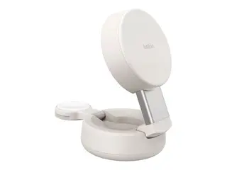 Belkin UltraCharge Pro - Trådløst ladestativ 2-in-1, convertible, magnetic, with Qi2 + AC-strømadapter - 25 watt - MFI-sertifisert - sand