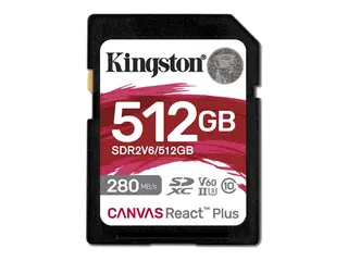 Kingston Canvas React Plus - Flashminnekort 512 GB - Video Class V60 / UHS-II U3 / Class10 - SDXC UHS-II