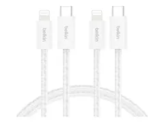 Belkin BoostCharge - Lightning-kabel - 24 pin USB-C hann til Lightning hann 1.5 m - hvit - Rask lading (en pakke 2)