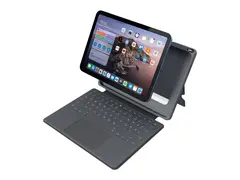 Deqster Touch PLUS - Tastatur og folioveske (verneeske) med styrepute - Robust - Apple Smart connector - QWERTZ - Sveitsisk - romgrå tastatur, romgrå boks - for Apple 10.9-inch iPad (10. generasjon); iPad (A16)