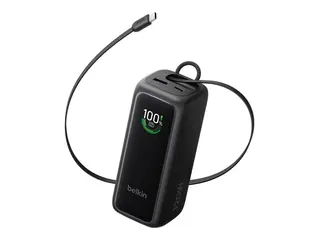 Belkin UltraCharge - Strømbank - med uttrekkbar kabel 22000 mAh - 120 watt - Fast Charge - 3 utgangskontakter (2 x USB-C, USB) - svart - EMEA