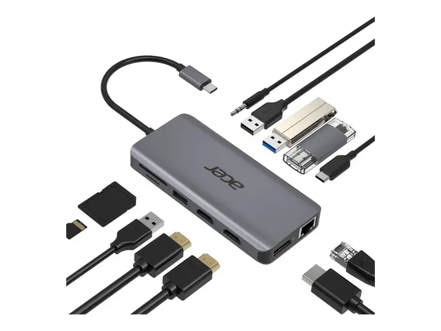 Acer 12-In-1 Type-C Adapter - dokkingstasjon USB-C 2 x HDMI, DP 1GbE