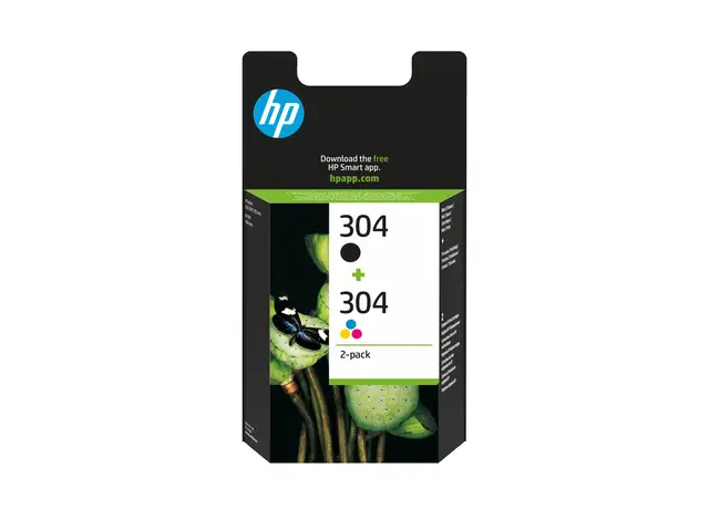 HP 304 - 2-pack pigmentert svart, farge (cyan, magenta, gul) origi...