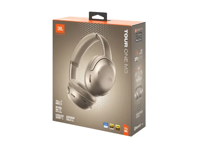 JBL Tour ONE M3 - Hodetelefoner med mikrofon full størrelse - Bluetooth - trådløs, kablet - aktiv støydemping - 3,5 mm jakk, USB-C - latte - Zoom Certified 