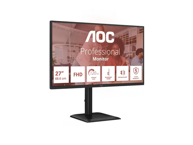 AOC 27E4U - LED-skjerm - 27" - 1920 x 1080 Full HD (1080p) @ 120 Hz IPS - 300 cd/m² - 1500:1 - 4 ms - HDMI, VGA, DisplayPort - høyttalere - svart 