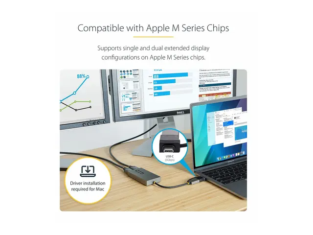 StarTech.com USB to Dual HDMI Adapter, A/C 2x Monitors (1x 4K 30Hz...