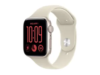 Apple Watch SE 3 (GPS) - 44 mm - stjernelysaluminium smartklokke med sportsbånd - gummi - sand - båndbredde: S/M - 64 GB - Wi-Fi 4, Bluetooth - 32.9 g