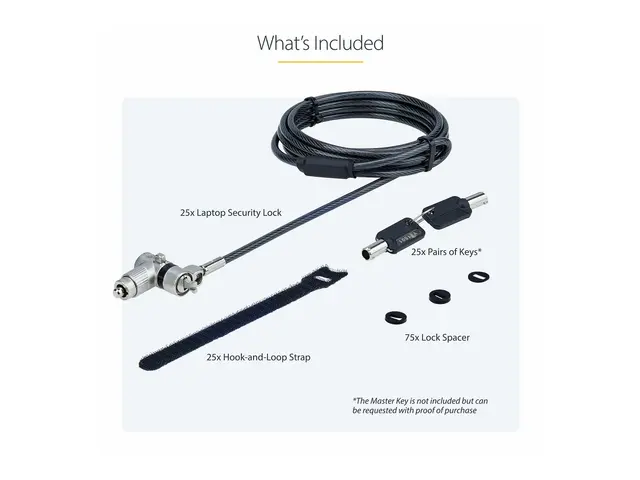 Startech 25-Pack Universal Laptop Lock 6.6ft (2m), Master Keyed Lo...