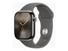 Apple Watch Series 10 (GPS + Cellular) 42 mm - naturlig titan - smartklokke med sportsb&#229;nd - fluorelastomer - steingr&#229; - b&#229;ndbredde: S/M - 64 GB - LTE, Wi-Fi 4, UWB, Bluetooth - 4G - 34.4 g