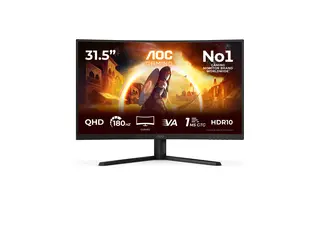 AOC Gaming CQ32G4VE - G4 Series - LED-skjerm gaming - kurvet - 32" (31.5" synlig) - 2560 x 1440 QHD @ 180 Hz - Fast VA - 300 cd/m² - 3500:1 - HDR10 - 0.5 ms - 2xHDMI, DisplayPort - grå, svart