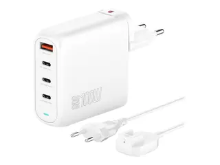 4smarts GaN FlexPro - Strømadapter 100 watt - 5 A - QC 3.0, QC 4.0+, PD 2.0, PD/PPS, PD 3.0, Power Delivery 3.1, Super Charge, Fast Charge, Apple 2.4A, AFC - 4 utgangskontakter (24 pin USB-C, USB) - hvit