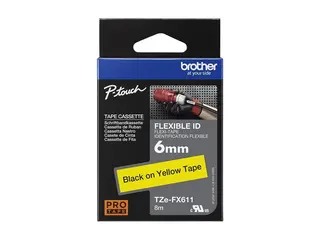 Brother TZe-FX611 - Svart på gult - Rull (0,6 cm x 8 m) 1 kassett(er) fleksibelt bånd for Brother PT-D210, D600, H110, H200; P-Touch PT-1005, E550, H107; P-Touch Cube Plus PT-P710