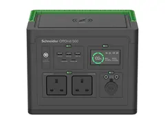 Schneider OffGrid 500 - B&#230;rbar str&#248;mstasjon LCD, 2 BS1363-uttak, sinuskurve, 3 USB-A, 2 USB-C, tr&#229;dl&#248;s lader - AC 195 - 265 / DC 12 -30 V - 500 watt - litiumion - 517 Wh - utgangskontakter: 2 - Storbritannia - svart, gr&#248;nn